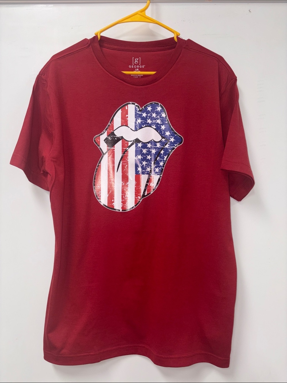 George Women Burgundy Short-Sleeve Tee with American Flag Lips Graphic